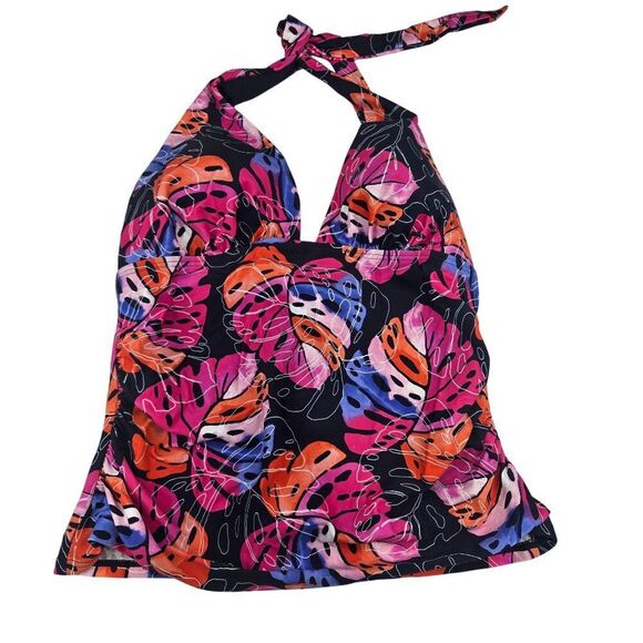 Tommy Hilfiger Halter Tankini Top Tropical Leaf Print Womens Swimwear Size M Pin - Picture 1 of 6